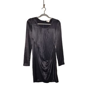 HELMUT LANG $530 Long Sleeve Draped Front Satin Mini Dress Navy Size 2